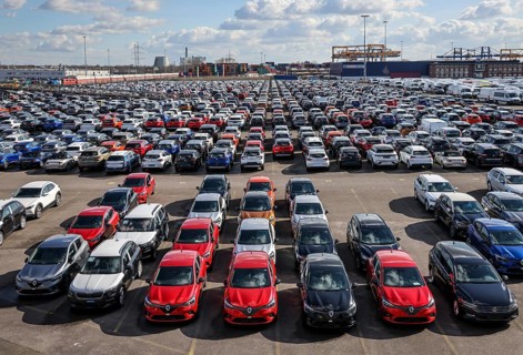 Duisburg, North Rhine-Westphalia, Germany, new cars, transhipment centre, car terminal in Duisburg