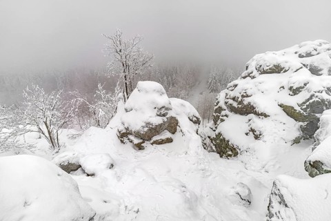 Snow-covered winter landscape Bruchhauser Steine in the Sauerland, Bruchhausen, Olsberg,