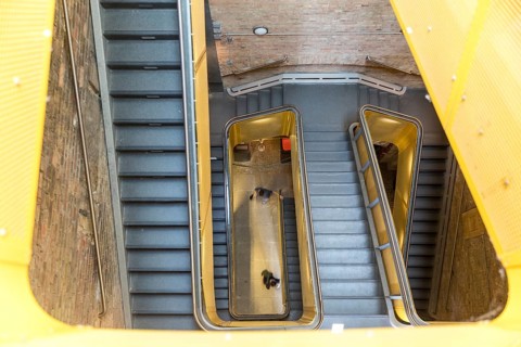 Stairs in the Bismarck Column observation tower on the southern hill of Dresden, Saxony, Germany,