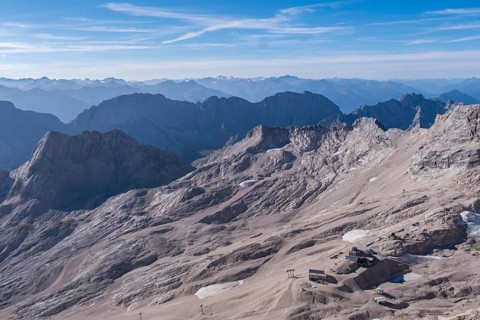 View from the Zugspitze to the Zugspitzplatt, Wetterstein range, Upper Bavaria, Bavaria, Germany,