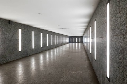 Tunnel subway to Museumsinsel underground station illuminated with LED light, Berlin, 07.02.2025,
