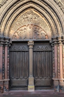 Main portal of the south transverse façade of St Martin's Minster in Colmar, Haut-Rhin, Alsace,