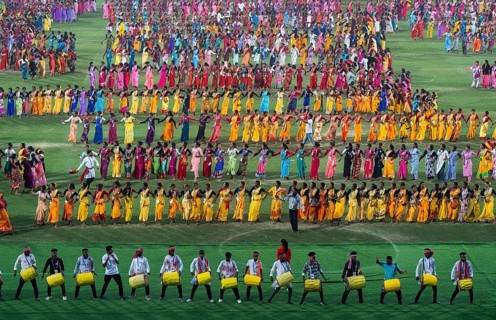Several thousands of dancers perform traditional Jhumur dance, as they rehearse for the upcoming
