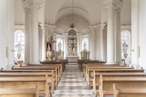 Interior of Balthasar Neumann's Chapel of the Cross in the Etwashausen district, Kitzingen, Lower