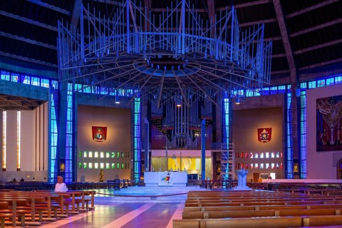 Modern interior of Roman Catholic cathedral church, Metropolitan Cathedral of Christ the King, city