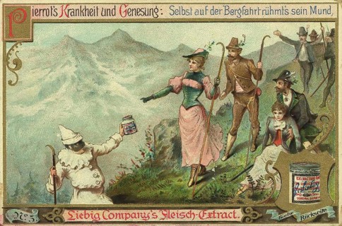 Series Cure of Pierrot by Liebig meat extract, Pierrot's illness and recovery, even on the mountain