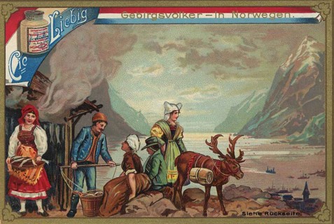 Picture series Mountain peoples, in Norway, Liebig picture, digitally restored reproduction of a