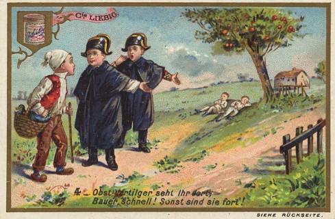 Picture series Children as fruit thieves, you see fruit thieves there, farmer quickly, otherwise