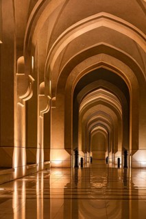 Illuminated arcades at the Sultan's Palace, Muscat, Arabian Peninsula, Sultanate of Oman