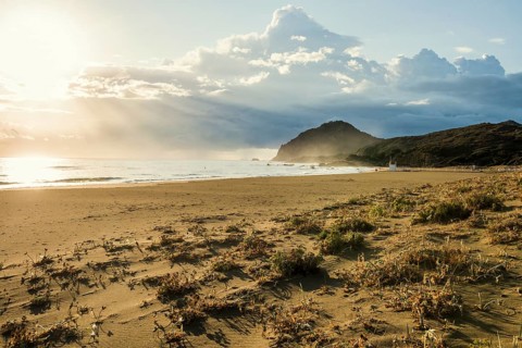 Lonely beach, Spiaggia Feraxi, sunrise, Capo Ferrato, Muravera, Province of Cagliari, Sardinia,