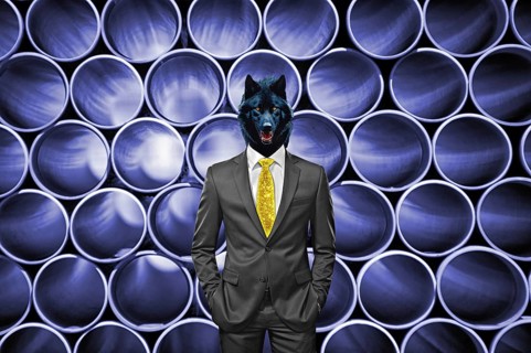 Symbolic image, wolf in a suit, industry, economy critical, exploitation, stress, trade union,