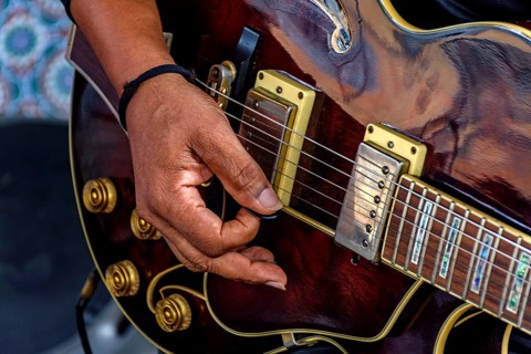 Guitarrist performing on stage at a music show Belo Horizonte, Minas Gerais, Brazil, South America