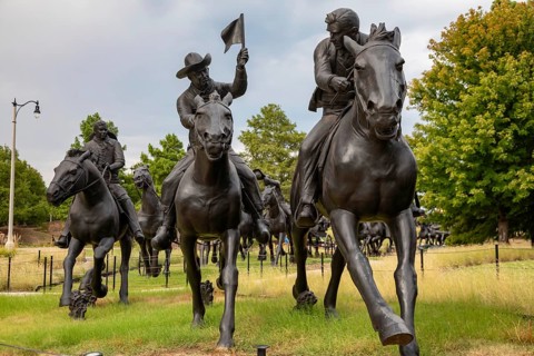 Oklahoma City, Oklahoma - A sculpture commemorates the Oklahoma Land Run of 1889 when thousands of