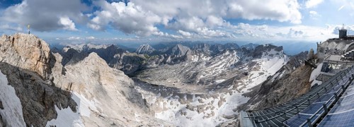 Mountain station at the summit of the Zugspitze, panorama, mountain panorama with golden summit