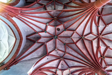 Star vault in the interior of the Catholic parish church of St Martin in the Ediger district,