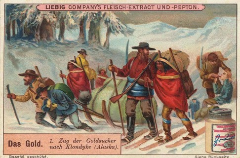 Picture series The Gold, Train of gold seekers to Klondyke, Alaska, America, Liebig picture,