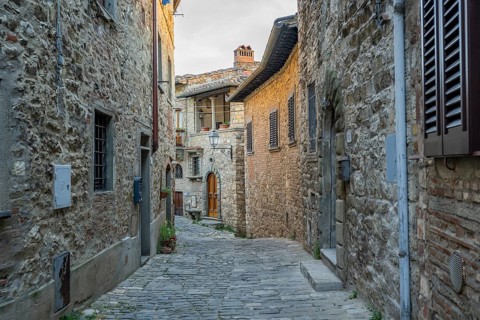 View of a little Street in the little wine town of Montefioralle, Chianti, Florence, Firenze,