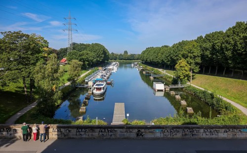 Waltrop, North Rhine-Westphalia, Germany - Waltrop boat lift and lock park. Boats in the underwater