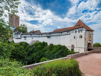 Picturesque view of Wartburg Castle, on the UNESCO World Heritage List since 1999, in Eisenach,