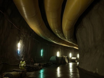 Ventilation hoses in construction lot H41 in the Sill Gorge, Brenner Base Tunnel, Tyrol, Austria,