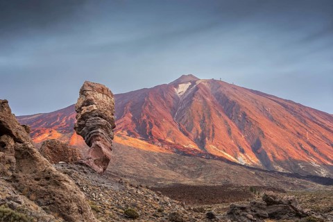 Panorama at sunrise on the Roque Chinchado, also known as the Stone Tree or Finger of God, landmark