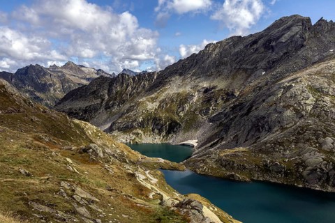 Lago Superiore and Lago di Sassola, behind Ticino mountains, Sambuco valley, Vale Sambuco, near