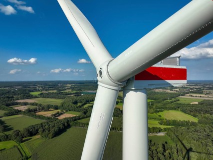 Dorsten, North Rhine-Westphalia, Germany, new construction of a wind turbine. Wind farm Große
