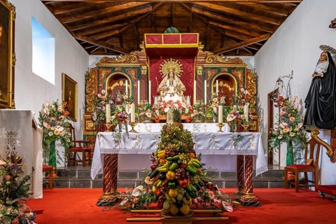 The Parroquia Nuestra Señora de la Salud church decorated for the Bajada in Arure, La Gomera,