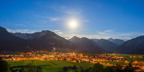 Oberstdorf at night and full moon, Allgäu Alps, Allgaeu, Bavaria, Germany, Europe