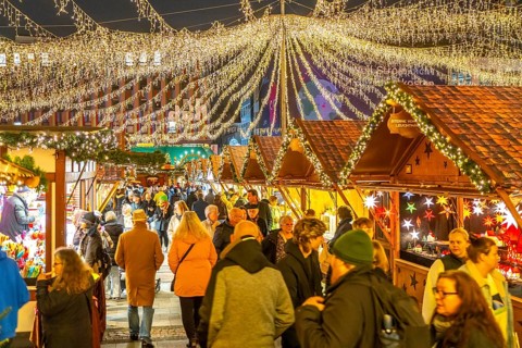 Pre-Christmas season, people, shoppers, visitors to the Christmas market in the city centre of