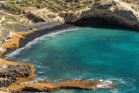 Black beach on the Costa Adeje, Tenerife, Canary Islands, Spain, Europe