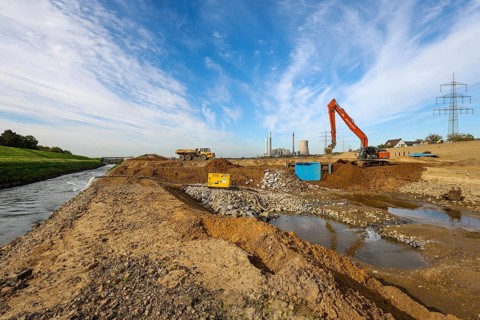 Dinslaken, Voerde, North Rhine-Westphalia, Germany, Emscher estuary into the Rhine. Construction