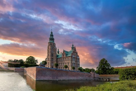 Famous Rosenborg castle and gardens in historic center of Copenhagen