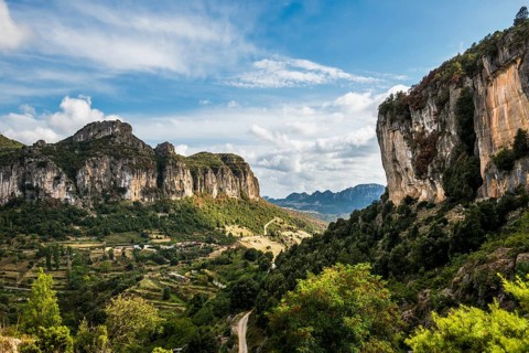 Picturesque village and steep mountains, Ulassai, Province of Ogliastra, Sardinia, Italy, Europe