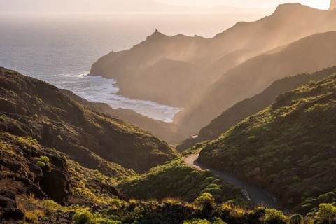 View of Punta San Lorenzo, Punta Sabina and the road to Playa de La Caleta. In the morning, good