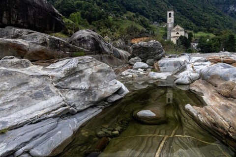 Rocks in the Verzasca River, behind Lavertezzo, Verzasca Valley, Valle Verzasca, Canton Ticino,