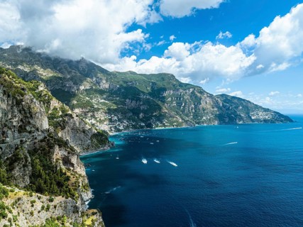 Amalfi Drive from a drone, Amalfi Coast, Positano, Italy, Europe