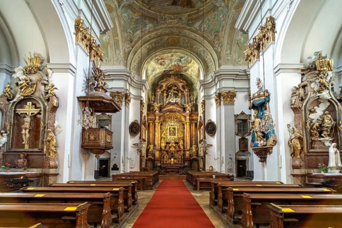 Interior of the baroque parish church Mariahilfer Kirche in Vienna, Austria, Europe