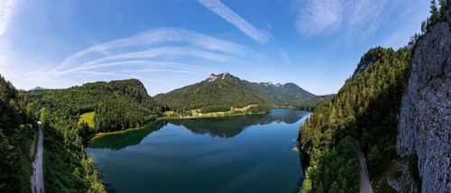 Drone image, Schwarzensee in the Schafberg massif near Sankt Wolfgang, Osterhorn group,