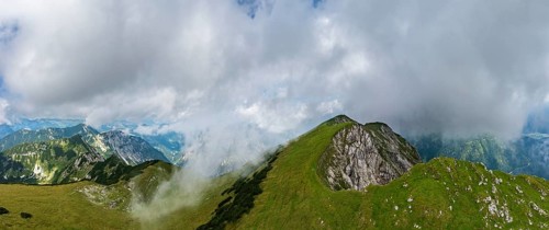Drone image, view from the Gamsfeld into the Osterhorn group, Russbach, Salzkammergut, Salzburg