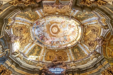 Ceiling fresco in the interior of the monastery church of St. Georg Weltenburg near Weltenburg,