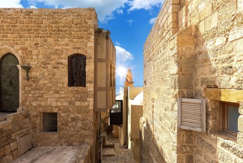 Israel, Tel Aviv Namal Yafo historic Old Jaffa port with art galleries, boutiques and old houses,