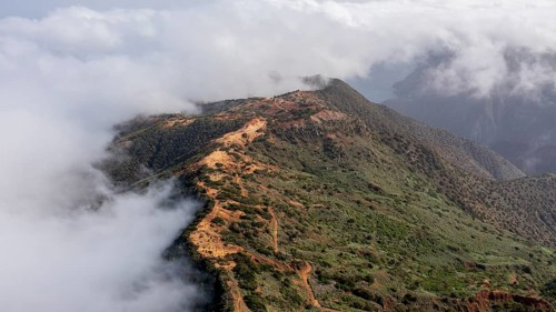 Aerial view, fog and typical landscape, La Gomera, Canary Islands, Spain, Europe