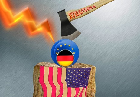 Symbolic image, EU and Germany on the political chopping block, Donald Trump, tariff threats, Elon