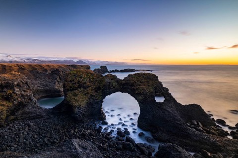 Rock structure, coast near Arnarstapi, Snäfellsnes peninsula, Snæfellsnes, West Iceland, Iceland,