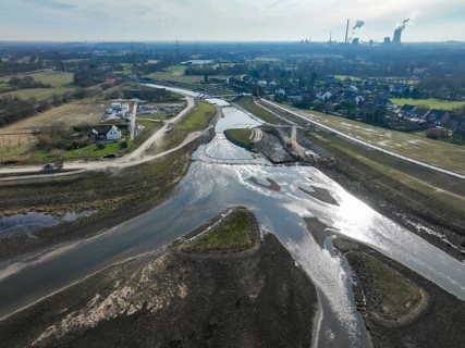 Dinslaken, Voerde, North Rhine-Westphalia, Germany - New Emscher estuary into the Rhine.