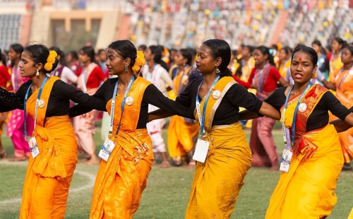 Several thousands of dancers perform traditional Jhumur dance, as they rehearse for the upcoming