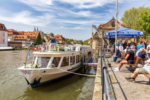 Mooring at the old lorry crane in the old town of Bamberg, Bavaria, Germany, Europe