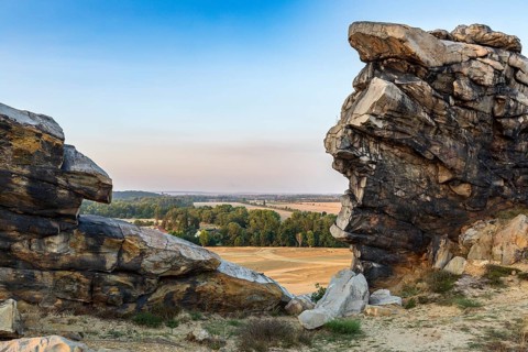 Devil's Wall near Weddersleben in the evening light, Thale, Harz, Saxony-Anhalt, Germany, Europe