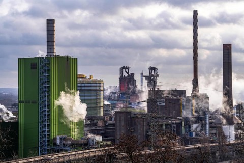 Panorama of the Thyssenkrupp Steel steelworks in Duisburg-Bruckhausen, in front the gas-fired power